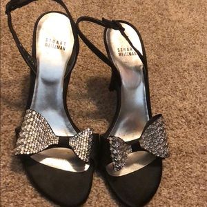 Stuart Weitzman Black Crystal Bow Sandals